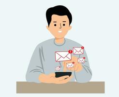 man checking alert Email inbox and spam virus with warning caution for notification on internet letter security protect, junk and trash mail vector