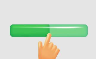 Progress bar with pionting finger. Loading data concept. 3d vector illustration