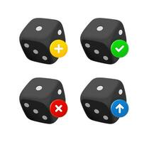 Dice icon set with different pictograms. 3d vector icons set