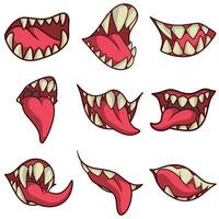 Free vector illustration collection of various kinds of mouth poses with gaping teeth and tongue