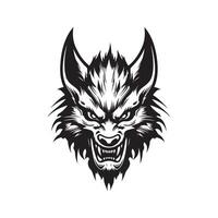 wolf devil, vintage hand drawn illustration vector