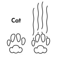 Cat paw print with claw marks and scratches black and white outline doodle drawing isolated on white background. vector