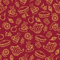 Decorative cozy autumn doodle seamless pattern. Hygge stylized decorative print or background with autumn doodle elements vector