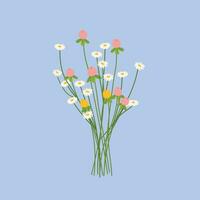 vector hermosa ramo de flores de flores en un plano estilo ilustración de vistoso verano vector flores