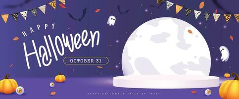 Halloween background design with product display cylindrical shape and Festive Elements Halloween vector