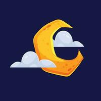 Vector crescent moon surrounded by clouds overlay vector