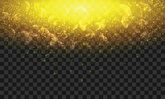 Vector effect lights bokeh on a transparent background. Gold glares with flying glowing magical dust