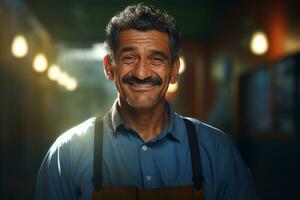 happy male janitor is standing professionally photo