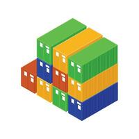 Vector cargo container icons set, isometric style