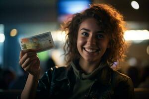 Attractive woman showing movie ticket photo