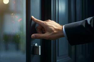 shot of a businessman hand opening a door photo