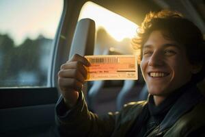 Attractive man showing movie ticket photo