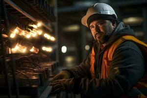 Electrical engineer repairing electrical control panel photo