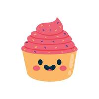 Vector hand drawn cupcake cartoon kawaii cupcake illustration isolated on white background