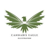 Spread Wings Eagle Hawk Falcon Cannabis Marijuana Ganja Leaf for Hemp CBD Oil Icon vector