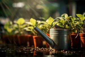 indoor plant pots and watering cans photo