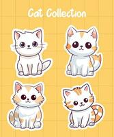 vector cute cat cartoon characters illustrations set. cats with heart shaped noses, happy fluffy kittens smiling.