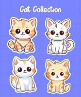 vector cute cat cartoon characters illustrations set. cats with heart shaped noses, happy fluffy kittens smiling.