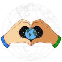 Vector design Hands forming a heart with the planet earth, as a symbol of protection of nature