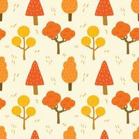 otoño árbol dibujado a mano dibujos animados sin costura modelo antecedentes para estacional, otoño, fondo de pantalla, envase. rojo árbol ilustración vector