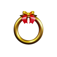 christmas 3d wreath with golden ring bell illustration png