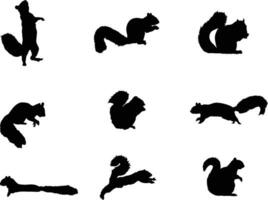 A vector collection of squirrels silhouettes