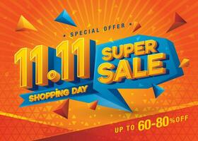 11.11 Shopping Day Super Sale Banner Template design special offer discount vector