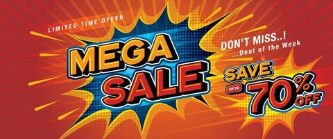 Mega Sale Banner Template design special offer discount 70 percent off, Shopping banner vector