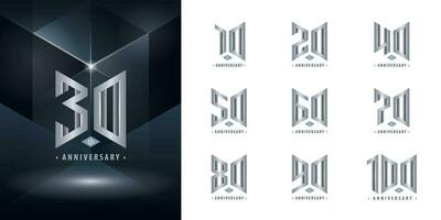 Set of 10 to 100 Anniversary logotype design, Years Celebrate Anniversary Logo vector