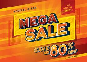 Mega Sale Banner Template design special offer discount 80 off,  Shopping banner template, Abstract Sale Web Header template for Sale and discount labels. price off tag. Sale promotion poster design. vector