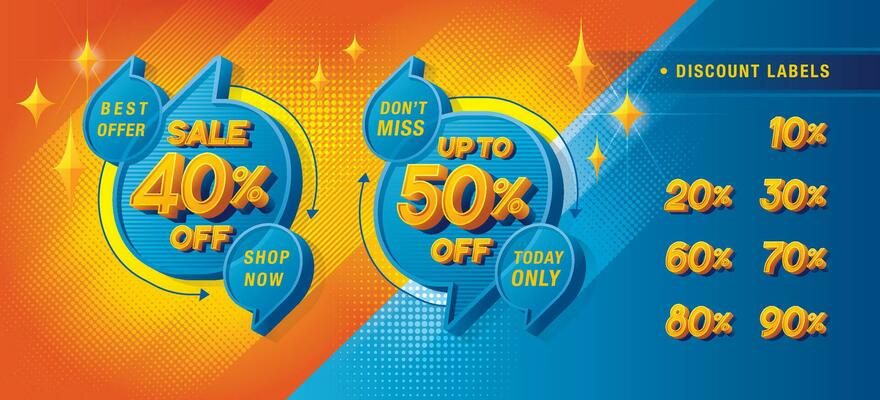 Sale and discount labels, Abstract Blue Speech Bubble offer Sale Discount labels set