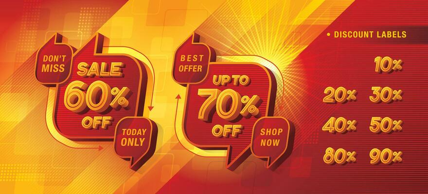 Sale and discount labels, Abstract Red Speech Bubble offer Sale Discount labels set design