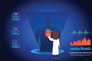 Futuristic medical technology. Cardiopulmonary Monitoring and Hemodynamic Monitoring vector