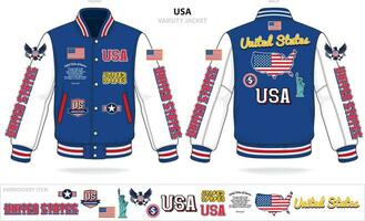 vintage varsity united states of america country jacket mockup template vector