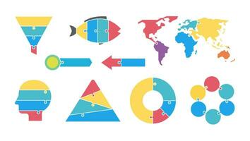 infographic Flat color design template. Business jigsaw concept. vector