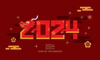 Chinese New Year 2024, Year of the Dragon. Lunar New Year background, banner, Geometric style. vector