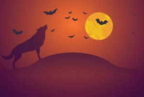 Halloween night background with zombie walking and witch character vector