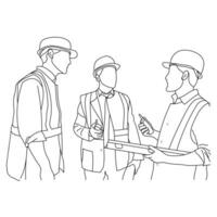 Line art of architect engineer discussion brainstorming construction concept vector