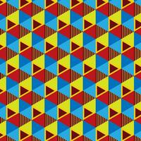 Seamless pattern of red, blue and yellow triangles. Vector geometric illustration with rhombus.