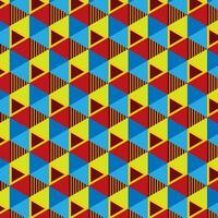 Seamless pattern of red, blue and yellow triangles. Vector geometric illustration with rhombus.