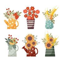 set of autumn bouquets in a flat style for autumn greetings. vector illustration.