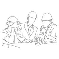 Line art of discuss about construction project vector