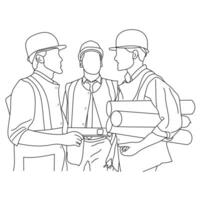 Line art of architect engineer discussion brainstorming construction concept vector