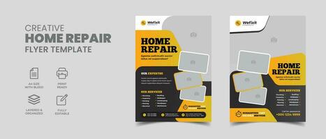 home repair services flyer template. editable construction renovation handyman creative plumbing service brochure cover page. vector