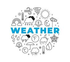 Weather line icons in circular composition. Collection of meteorology symbols. Vector illustration.