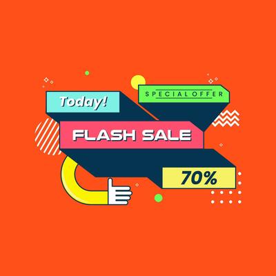 FLASH SALE text promotion offer advertising illustration vector promo discount special price tag sticker shop retro style editable