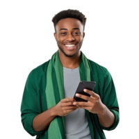 African man holding mobile phone png