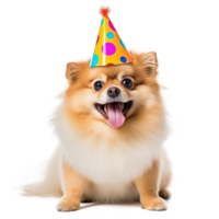 flauschige Hund mit Geburtstag Deckel isoliert png