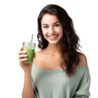 femme avec verre de smoothie dans sa main png