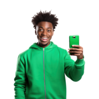 African man holding mobile phone png